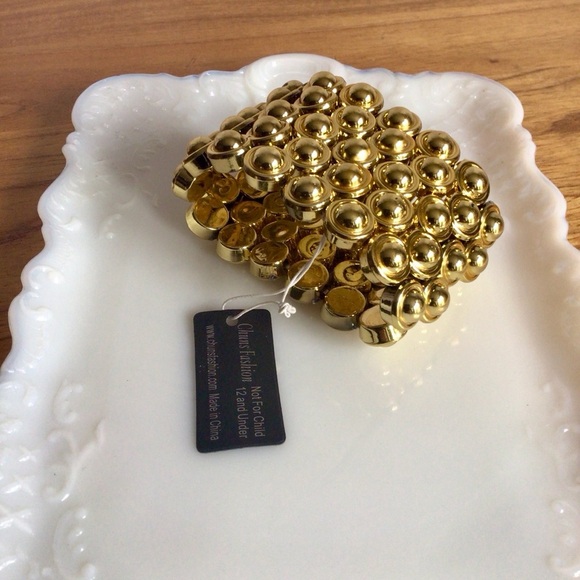 Gold Textured Cuff Stretch Bracelet with Spherical Beads - Picture 3 of 4